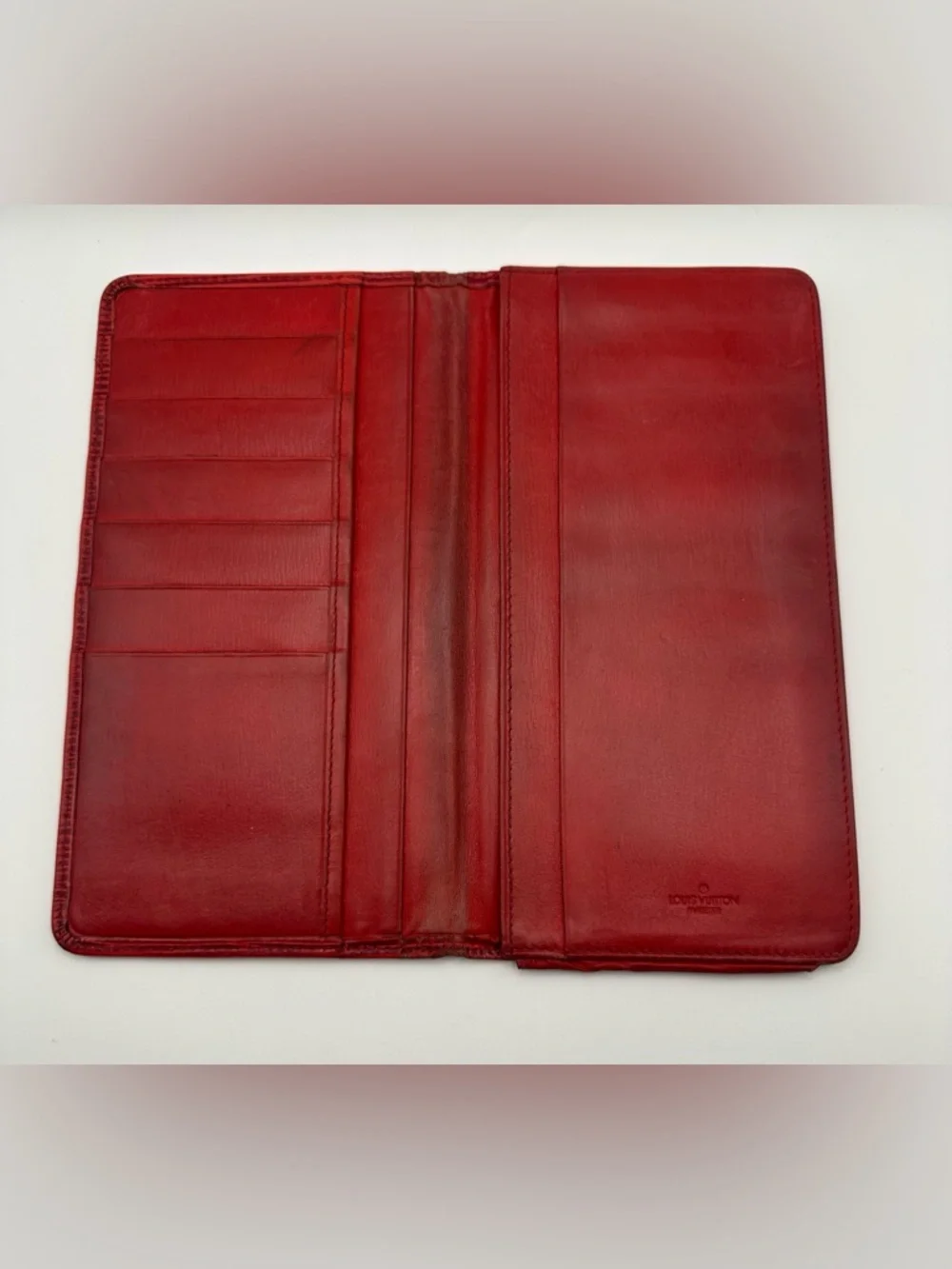 Louis Vuitton Epi Red Long Wallet Leather Folding Vintage Good Cond. Authentic